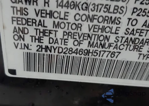 2009 Acura Mdx Technology Package z USA, uszkodzony, nr VIN 2HNYD28469H517767